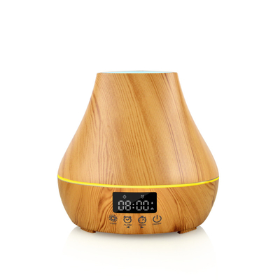 Alarm Clock 400ml Wood Grain Aroma Diffuser With Power Off Protection